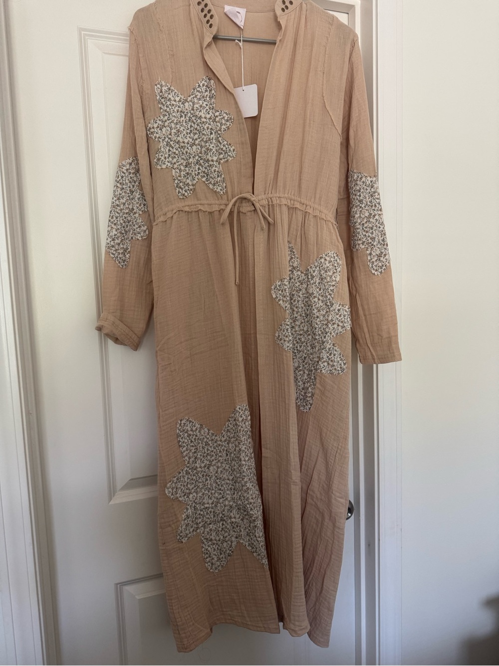 Ruri and Ruda Beige Floral Patchwork Cotton Maxi Open Front Duster